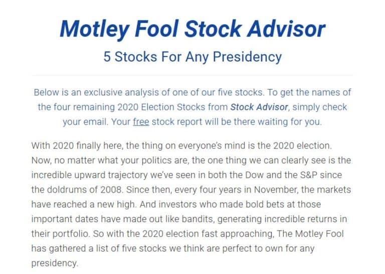 Motley Fool "5 Stocks For Any Presidency