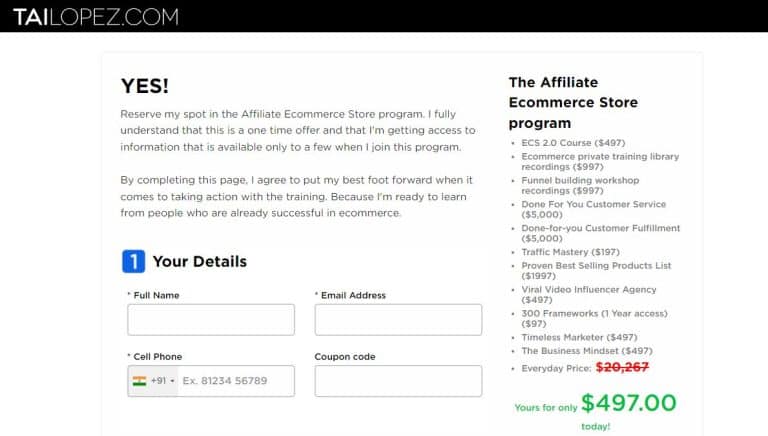 Tai Lopez Affiliate ECommerce Store Program